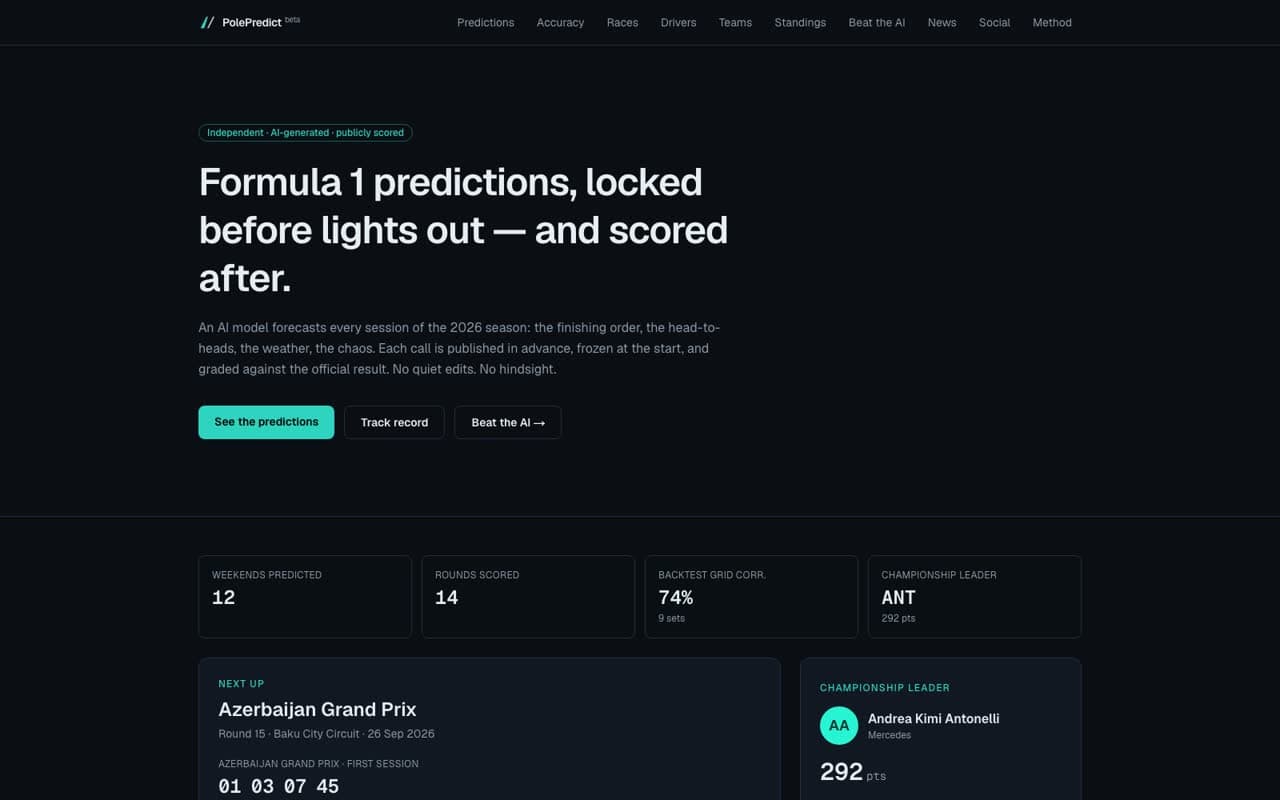 PolePredict homepage